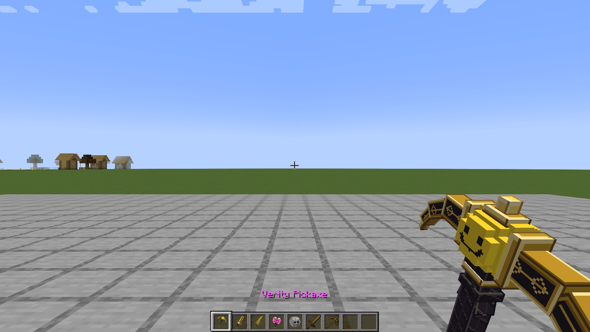 First-person view of the animated Verity Pickaxe and its custom item model.